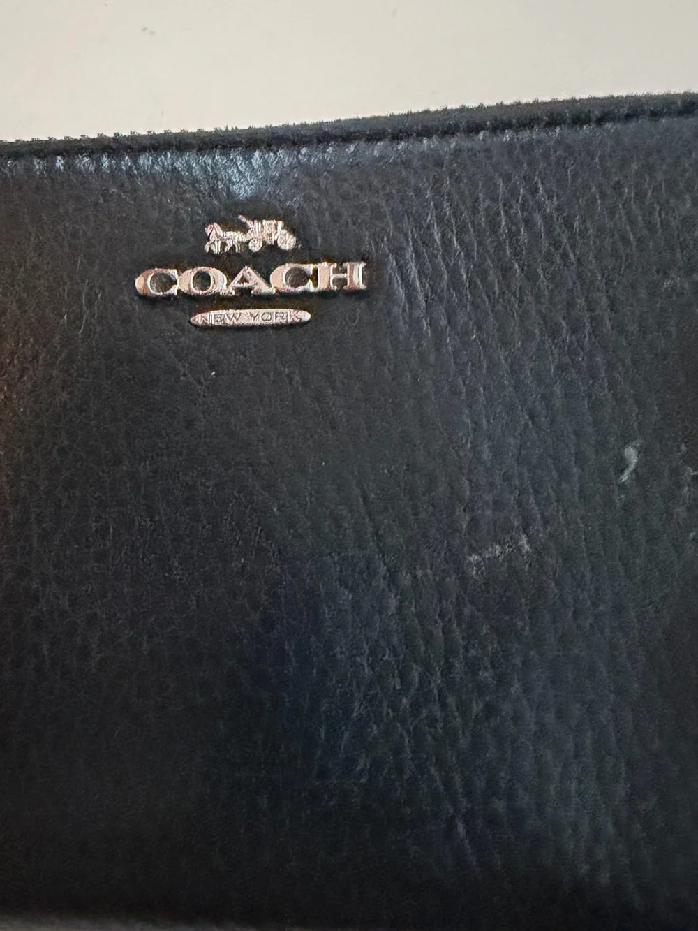 Coach Black Leather Zip Wallet with Silver Logo